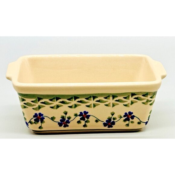 Boleslawiec Polish Pottery Mini Loaf Pan Lucky Blue Clover 6 x 2.5 inch #2 - Picture 5 of 10